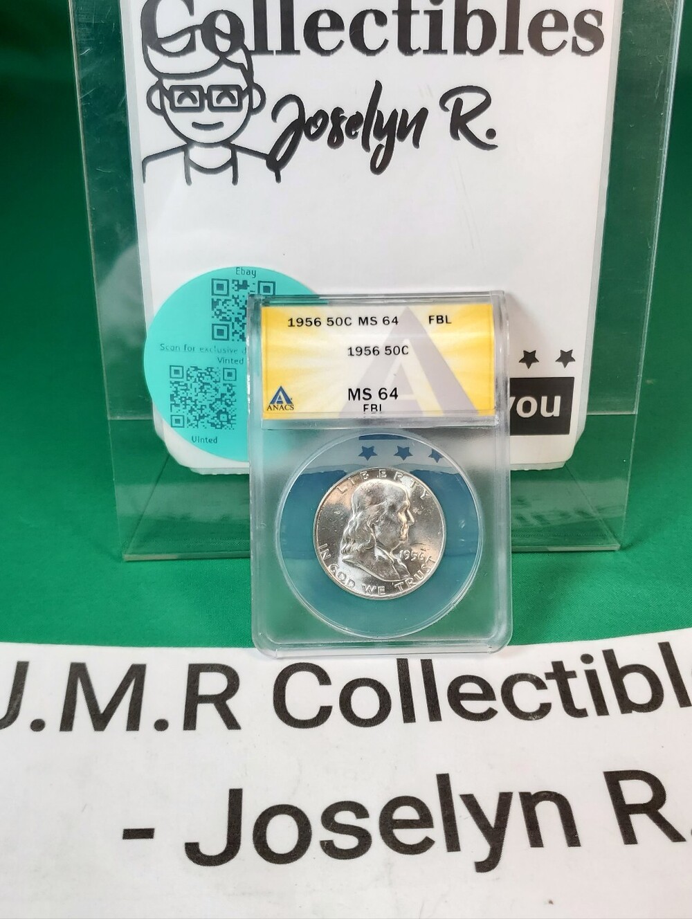 1956 p franklin half dollar anacs ms64 fbl full bell lines 90% silver
